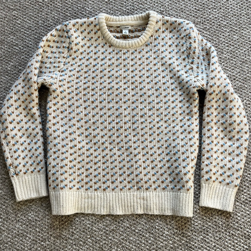 Women’s Small LL Bean Classic Ragg Wool Sweater - Bird's-Eye - Cream